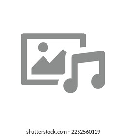 Icono de vector de archivo multimedia. Imagen, imagen y nota musical, símbolo de relleno de medios.