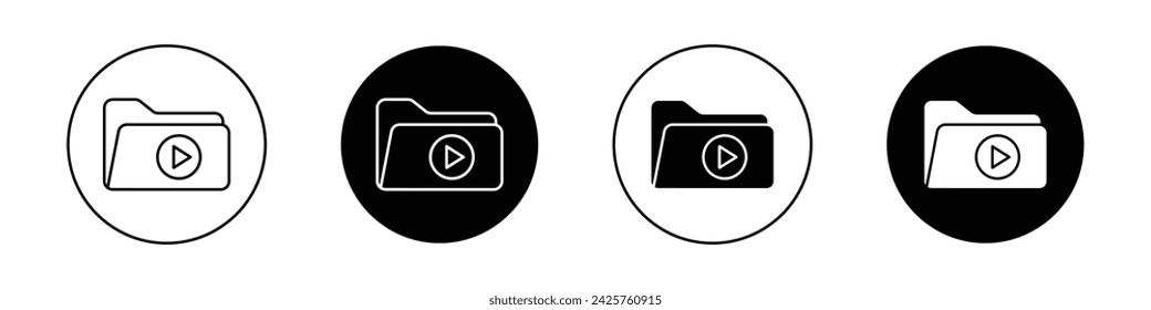 Multimedia Files Icon Set. Video Music Archive Vector Symbol in a Black Filled and Outlined Style. Digital Data Collenction Sign.