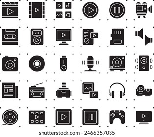 Multimedia fill icon set vector design illustration stock