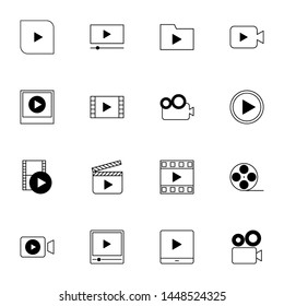 multimedia, film, video player, movie solid line icons set vector illustration. creative simple colored line icons set