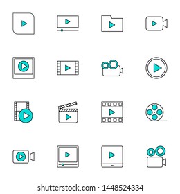 Multimedia, Film, Video Player, Movie Filled Line Blue Icons Set Vector Illustration. Creative Simple Icons Set