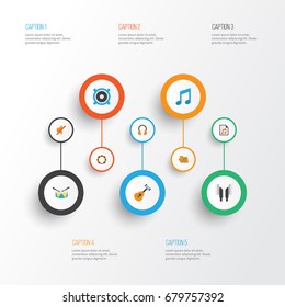 Multimedia Flat Icons Set. Collection Of Ear Muffs, Earpiece, Band Elements. Also Includes Symbols Such As Loudspeaker, Portfolio, Media.
