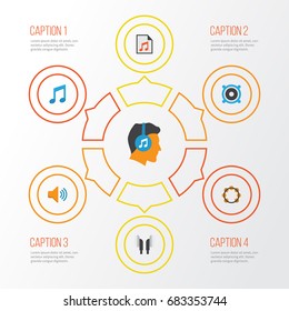 Multimedia Flat Icons Set. Collection Of Tone, Rhythm, Loudspeaker And Other Elements. Also Includes Symbols Such As Tone, List, Volume.