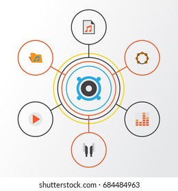 Multimedia Flat Icons Set. Collection Of Loudspeaker, Button, Controlling And Other Elements. Also Includes Symbols Such As Samba, Begin, Media.