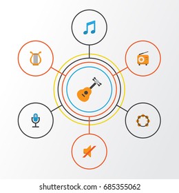 Multimedia Flat Icons Set. Collection Of Sonata, Tone, Karaoke And Other Elements. Also Includes Symbols Such As Broadcasting, Instrument, Mic.