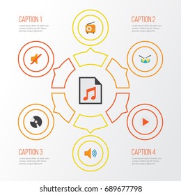 Multimedia Flat Icons Set. Collection Of Audio, Band, Broadcasting Elements. Also Includes Symbols Such As Quiet, Radio, Dj.