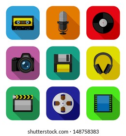 Multimedia flat icons set. EPS10 vector illustration.