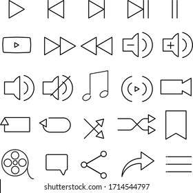 Multimedia flat icons set, music and video player tool symbols, simple line icons, vector illustration