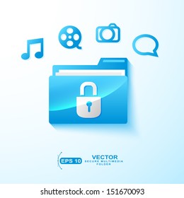 Multimedia folder protect with lock and multimedia symbol 