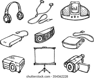 Multimedia Gadgets Sketch-Set of electronic collection, derived from my hand drawn sketch.