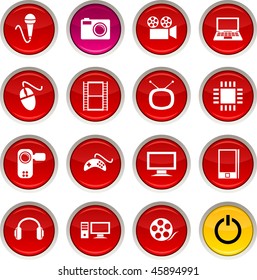 Multimedia glossy icons. Vector buttons.