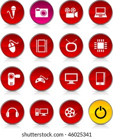 Multimedia  glossy icons. Vector buttons.