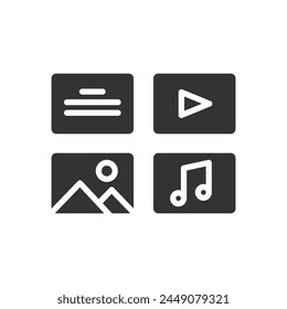 Multimedia-Symbol für die Vektorgrafik von Symbolen auf weißem Hintergrund. Multimedia-Glyphe-Vektorgrafik-Symbol für Web-, Mobil- und UI-Design