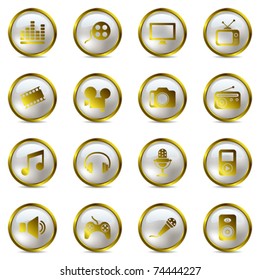 Multimedia gold icons set. Illustration vector.