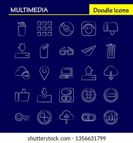 Multimedia Hand Drawn Icon for Web, Print and Mobile UX/UI Kit. Such as: Equalizer, Beat, Audio, Machine, Bin, Delete, Garbage, Recycle, Pictogram Pack. - Vector