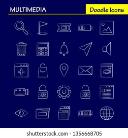 Multimedia Hand Drawn Icon for Web, Print and Mobile UX/UI Kit. Such as: Browser, Page, Web, Template, Browser, Page, Web, Template, Pictogram Pack. - Vector