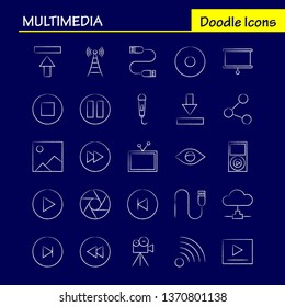 Multimedia Hand Drawn Icon for Web, Print and Mobile UX/UI Kit. Such as: Microphone, Mike, Music, Audio, Fast, Forward, Move, Play, Pictogram Pack. - Vector