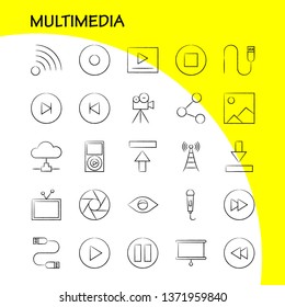 Multimedia Hand Drawn Icon for Web, Print and Mobile UX/UI Kit. Such as: Microphone, Mike, Music, Audio, Fast, Forward, Move, Play, Pictogram Pack. - Vector