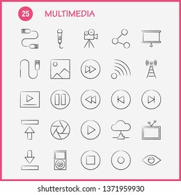 Multimedia Hand Drawn Icon for Web, Print and Mobile UX/UI Kit. Such as: Microphone, Mike, Music, Audio, Fast, Forward, Move, Play, Pictogram Pack. - Vector