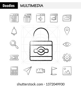 Multimedia Hand Drawn Icon for Web, Print and Mobile UX/UI Kit. Such as: Browser, Page, Web, Template, Browser, Page, Web, Template, Pictogram Pack. - Vector