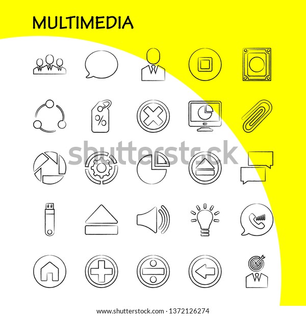 Multimedia Hand\
Drawn Icon for Web, Print and Mobile UX/UI Kit. Such as: Chat,\
Communication, Message, Notification, Chat, Communication, Message,\
Notification, Pictogram Pack. -\
Vector