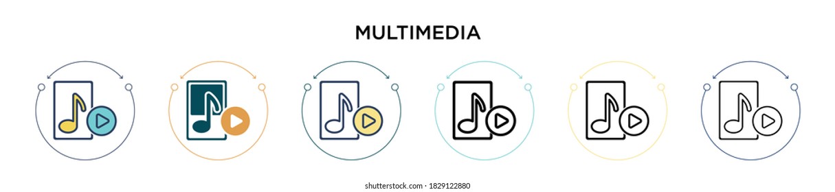 Multimedia icon in filled, thin line, outline and stroke style. Vector illustration of two colored and black multimedia vector icons designs can be used for mobile, ui, web