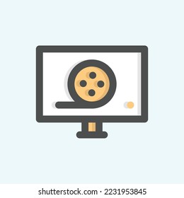  multimedia icon, isolated lesson colored outline icon in light blue background, perfect for website, blog, logo, graphic design, social media, UI, mobile app