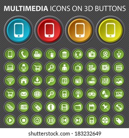 Multimedia Icon on Circular 3D Buttons.