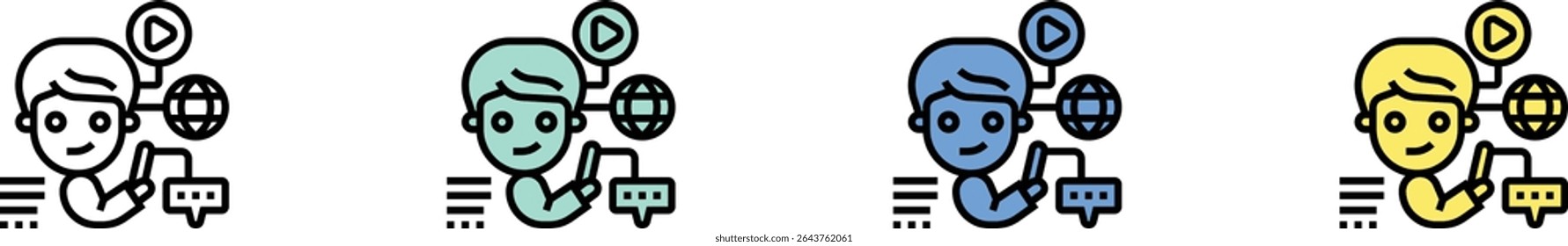 multimedia icon. Outline, Green, Blue and Yellow Style Design Isolated On White Background
