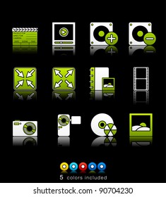 Multimedia icon set 5 - Multi Color Series.  Icon set in EPS 8 format with high resolution JPEG EPS file contains five color variations in different layers