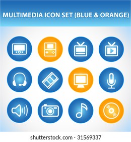 Multimedia Icon Set (Blue & Orange)