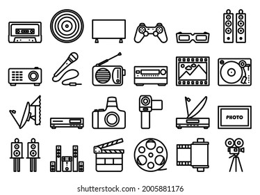 Multimedia Icon Set. Bold outline design with editable stroke width. Vector Illustration.