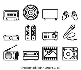 Multimedia Icon Set. Bold outline design with editable stroke width. Vector Illustration.