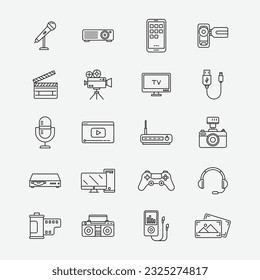 Multimedia Icon Set Collection, Editable Simple design and simple illustration elements