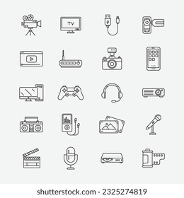 Multimedia Icon Set Collection, Editable Simple design and simple illustration elements