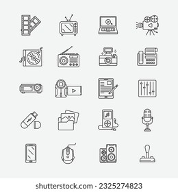 Multimedia Icon Set Collection, Editable Simple design and simple illustration elements