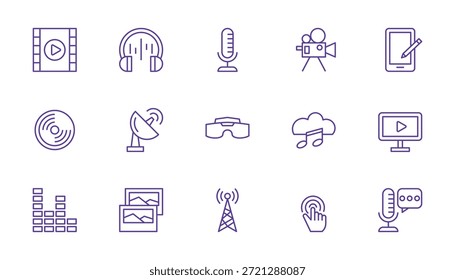 Conjunto de iconos multimedia Ilustración vectorial de contorno de símbolo de signo aislado