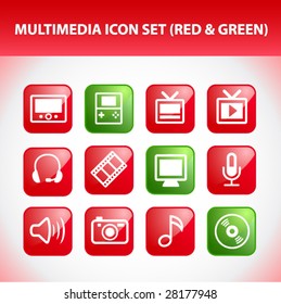 Multimedia Icon Set (Red & Green)
