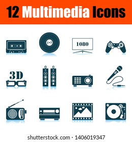Multimedia Icon Set. Shadow Reflection Design. Vector Illustration.