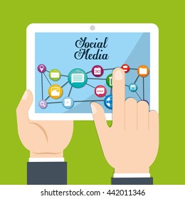 Multimedia icon set. tablet and hands design. vector graphic