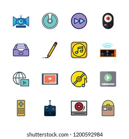 multimedia icon set. vector set about streaming, fast forward, inbox and video player icons set.