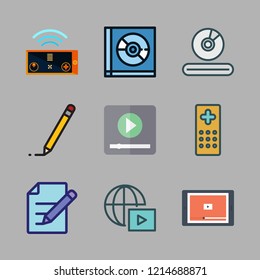 multimedia icon set. vector set about streaming, edit, remote control and compact disc icons set.