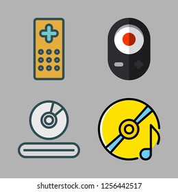 multimedia icon set. vector set about remote, video player, compact disc and remote control icons set.