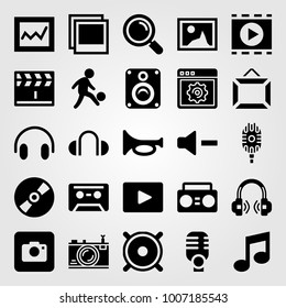 Multimedia icon set vector. boombox, musical note, man and picture