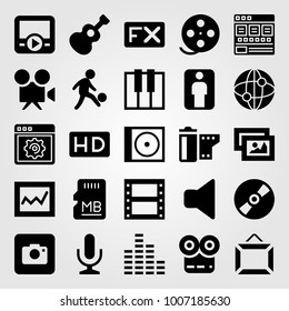Multimedia icon set vector. football player, photo camera, picture and mute