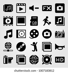 Multimedia icon set vector. musical note, memory, internet and hd