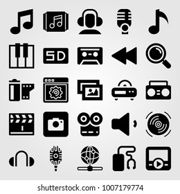 Multimedia icon set vector. picture, rewind, internet and movie player