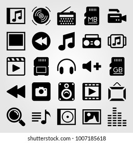 Multimedia icon set vector. picture, compact disk, rewind and headphones