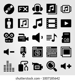 Multimedia icon set vector. quaver, fx, compact disk and microphone