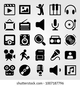 Multimedia icon set vector. video camera, man, mic and headphones